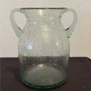 7.25” Green Glass Vase/Jar. Rustic and Unique and likely Vintage.